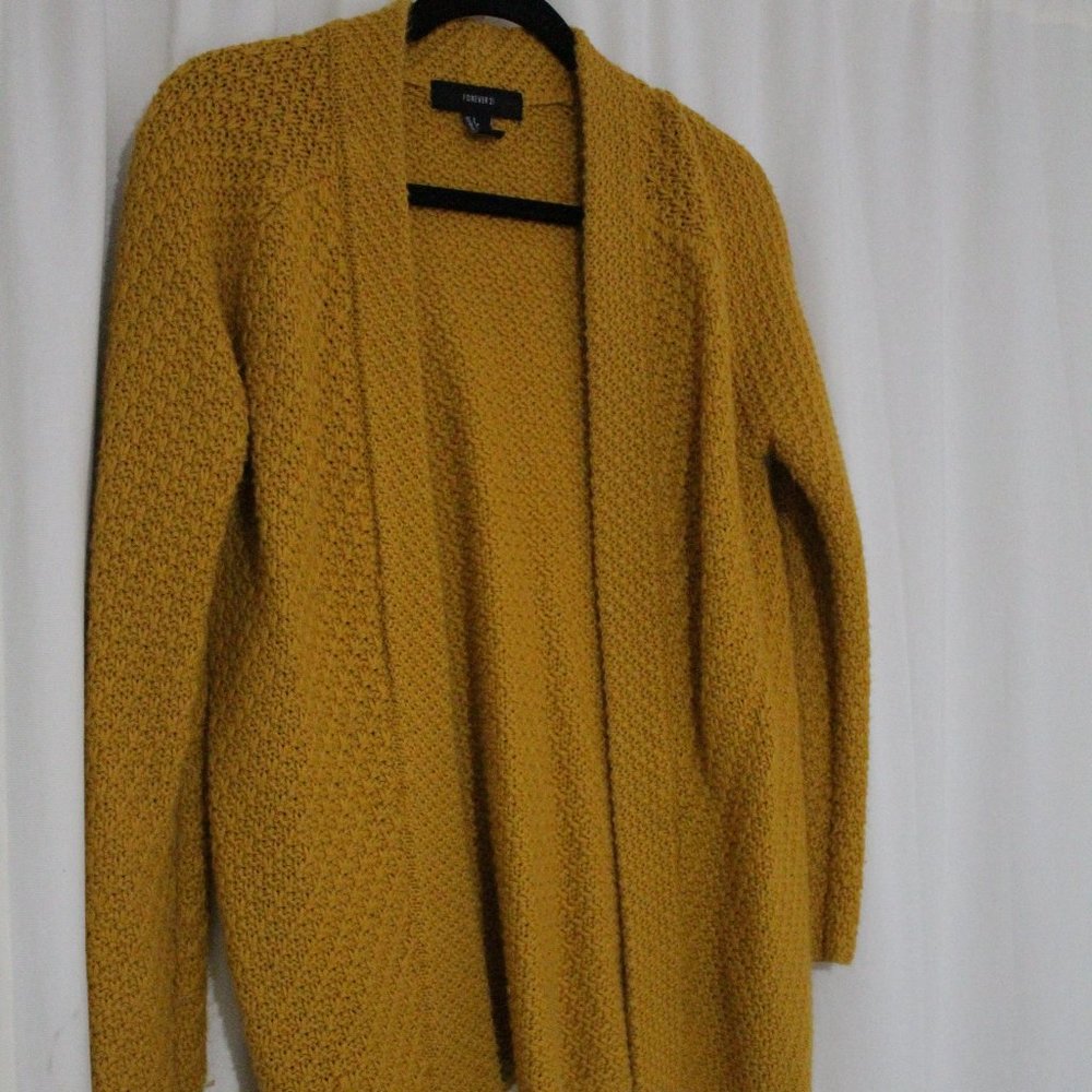 Women's Mustard Yellow Knit Open Cardigan